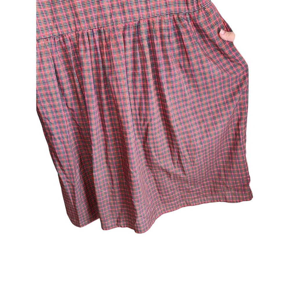 Vintage Handmade Plaid Prairie Pinafore Dress Christmas Cottagecore Red Green - Picture 5 of 6